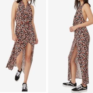 Free People Maxi Dress Halter Neck Wrap Open Back Black Combo Daria Size Medium